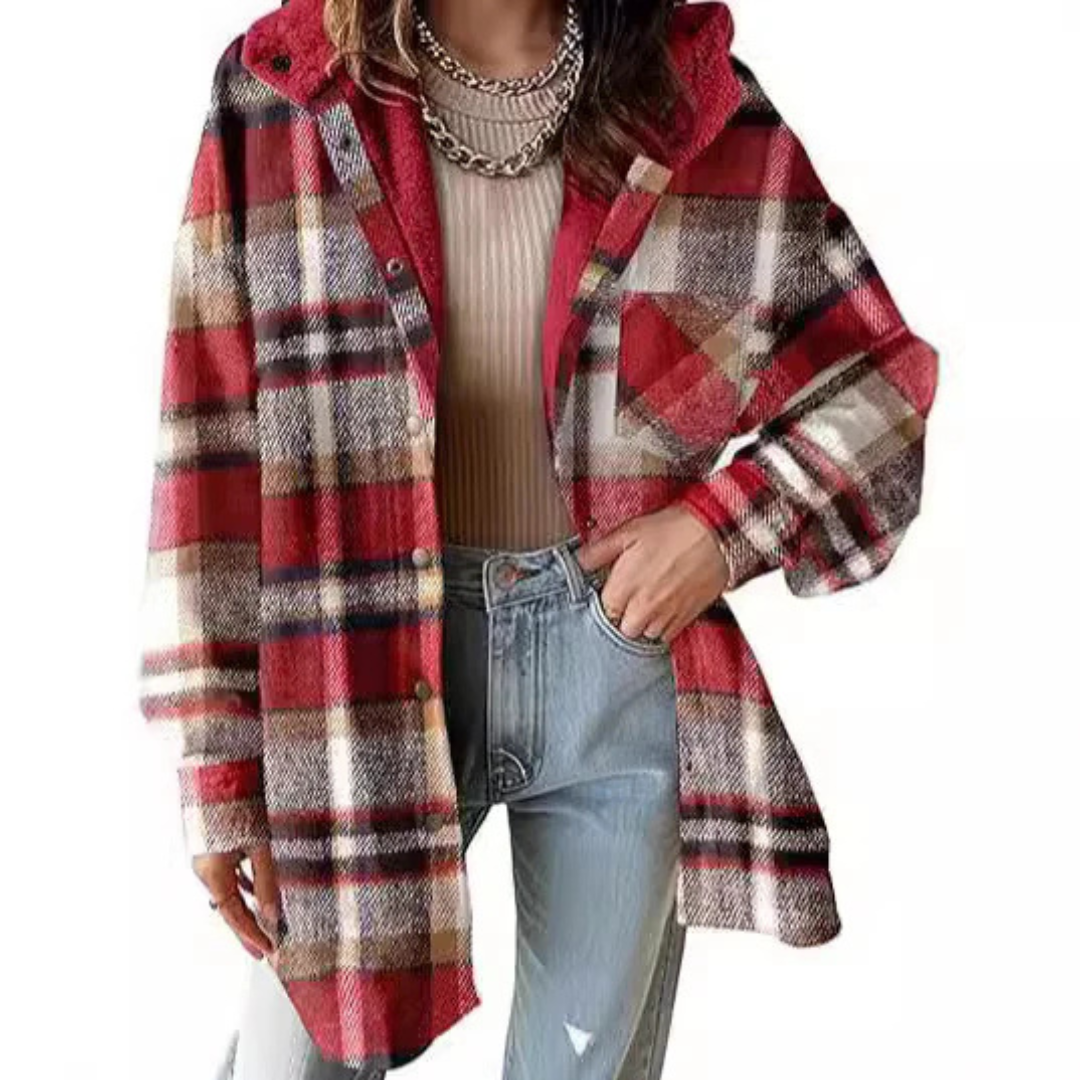 Tallulah | Women's Relaxed Fit Hooded Jacket in Check Pattern