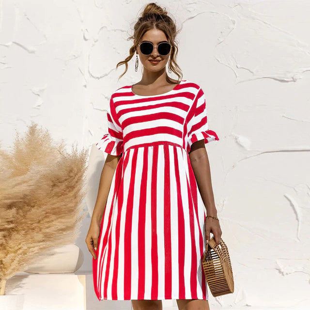 Levoire | Women's Ruffled Short Striped Maternity Dress