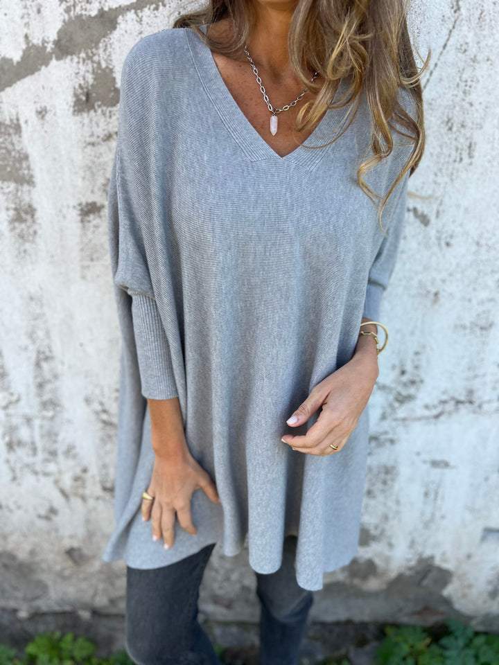 Hannah | Women's Longline V-Neck Jumper with Side Slit and Side Slits