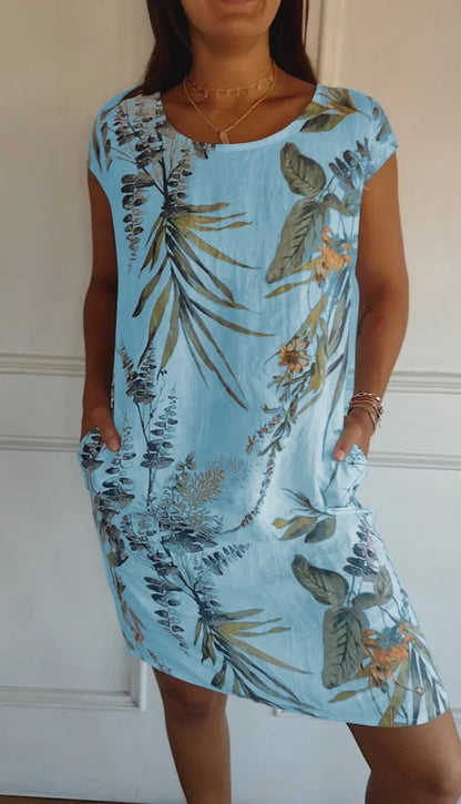 Summer Mini Dress for Women with Pockets and Vibrant Print