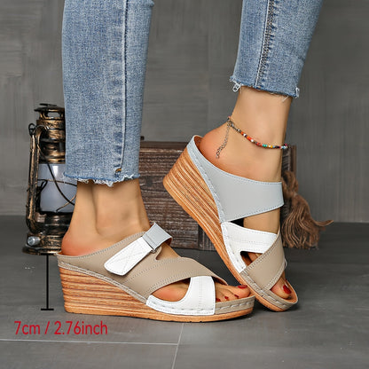 Women's Orthopedic Open-Toe Marina Colourblock Wedge Slides, Comfortable Sandals