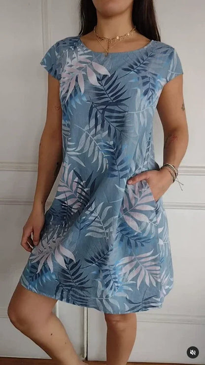 Summer Mini Dress for Women with Pockets and Vibrant Print