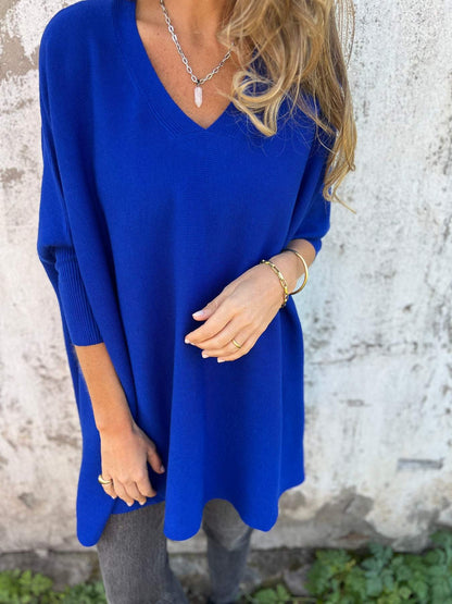 Hannah | Women's Longline V-Neck Jumper with Side Slit and Side Slits