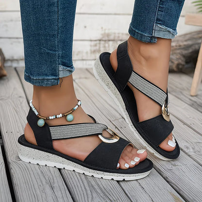 Skylar | Women's Cushioned Open-Toe Metal Buckle Flat Sandals