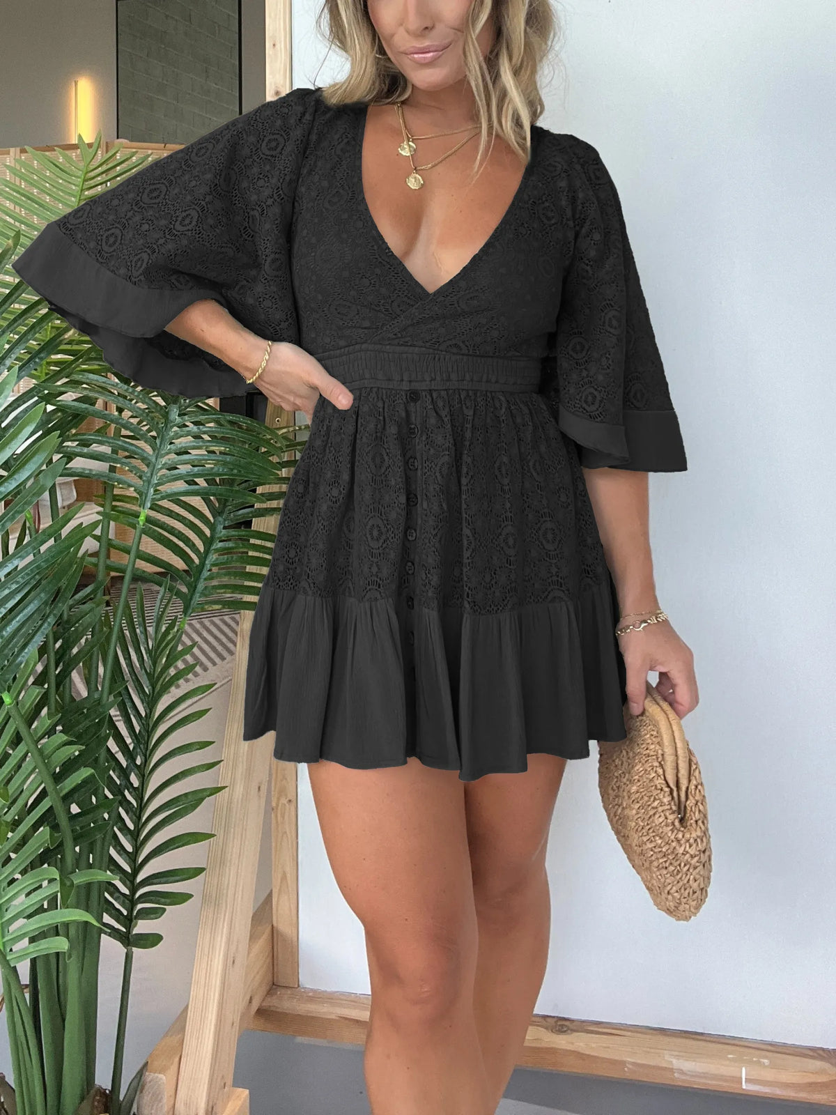 Women's Pink Laura, Crochet Romper Dress