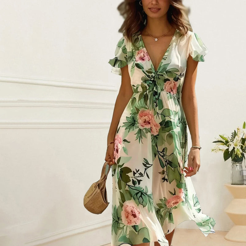 Nirella | Women's Floral Breeze Midi Dress with Ruffle Detail