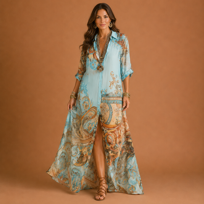 Cleo | Women's Shirt Maxi Dress with Side Slit