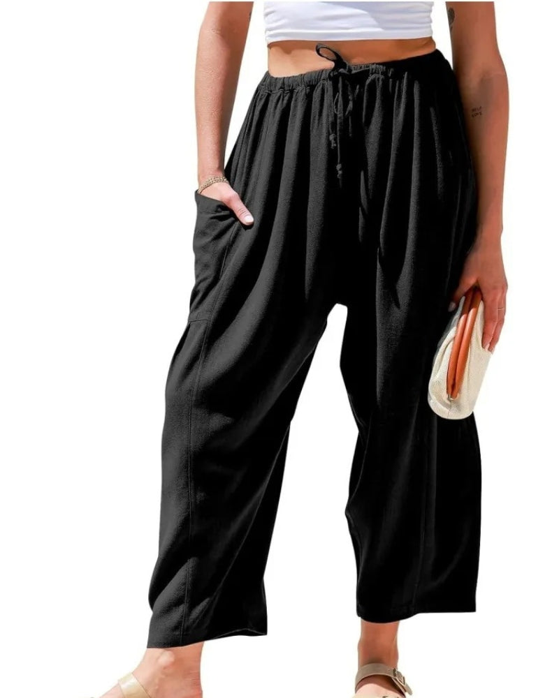Sabrina | Women's Wide Leg Trousers with Pockets and Drawstring