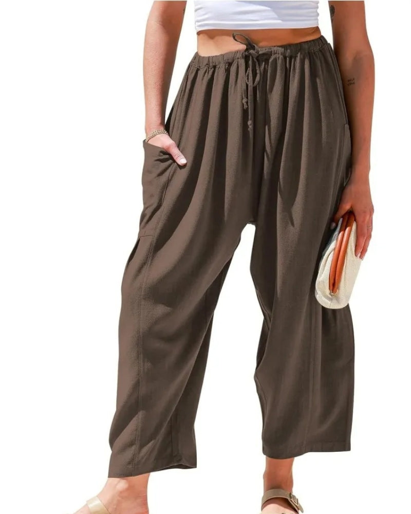 Sabrina | Women's Wide Leg Trousers with Pockets and Drawstring