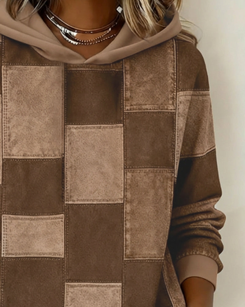 Women's Chic Long-Sleeve Checkered Hoodie
