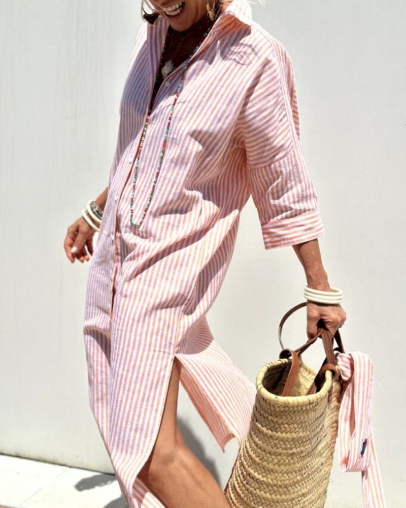 Olen | Women's Classic Striped Shirt Midi Dress