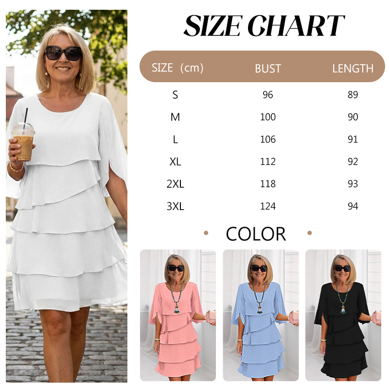 Chic Layered Midi Dress with Puff Sleeves for Women