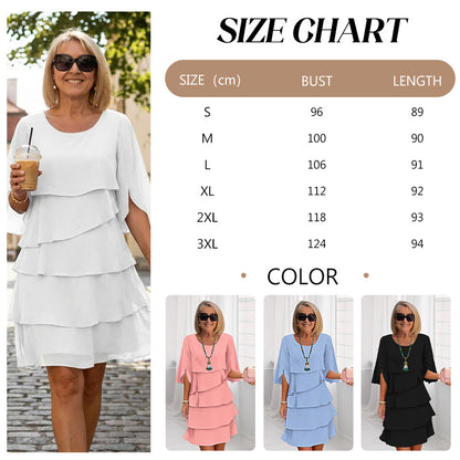 Chic Layered Midi Dress with Puff Sleeves for Women