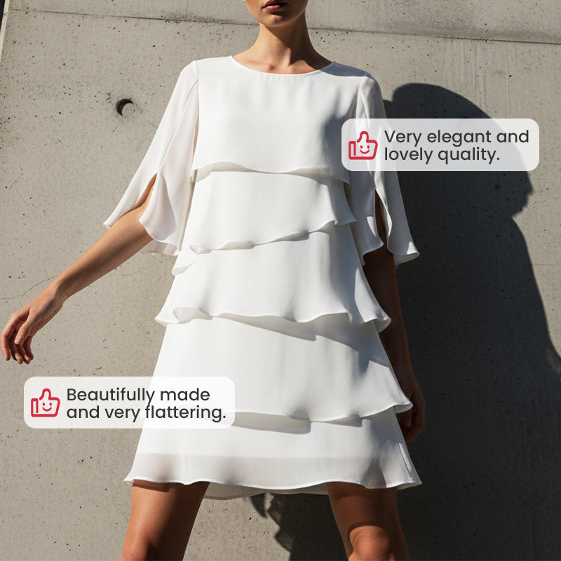 Chic Layered Midi Dress with Puff Sleeves for Women