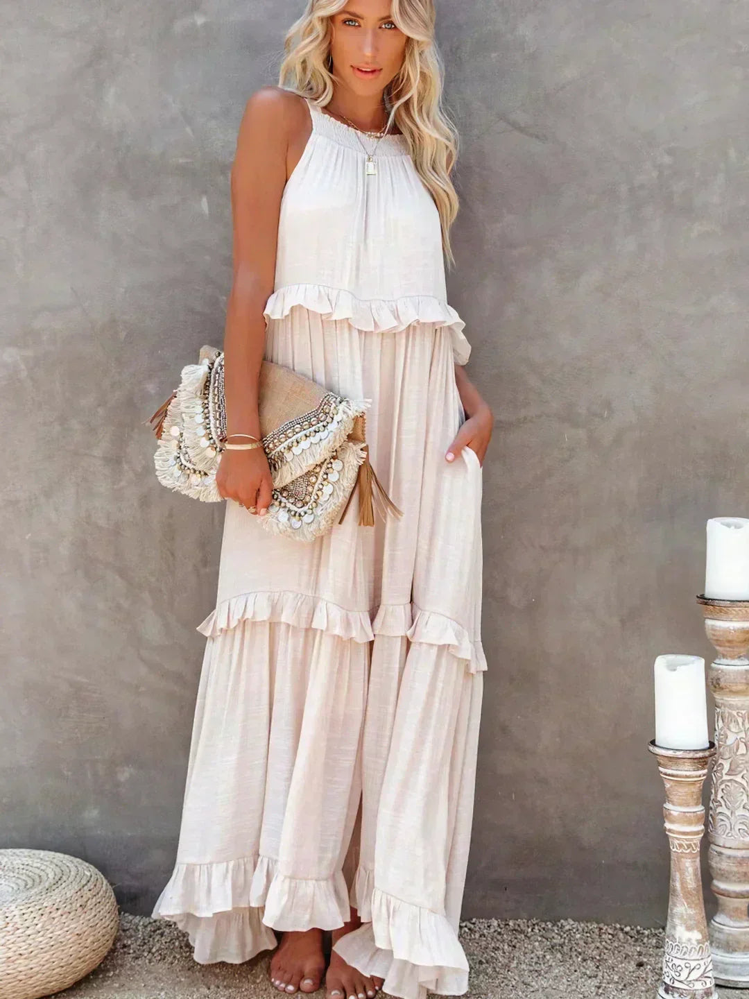 Sarah | Women's Halter Ruffle Maxi Dress (Almost Sold Out)