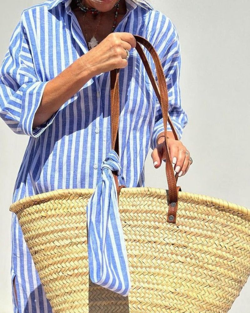 Olen | Women's Classic Striped Shirt Midi Dress