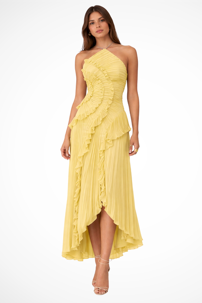 Imogen | Women's Backless Ruffled Maxi Dress with Sleeveless Halter Design for Summer Weddings