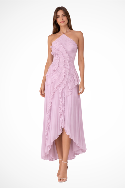 Imogen | Women's Backless Ruffled Maxi Dress with Sleeveless Halter Design for Summer Weddings