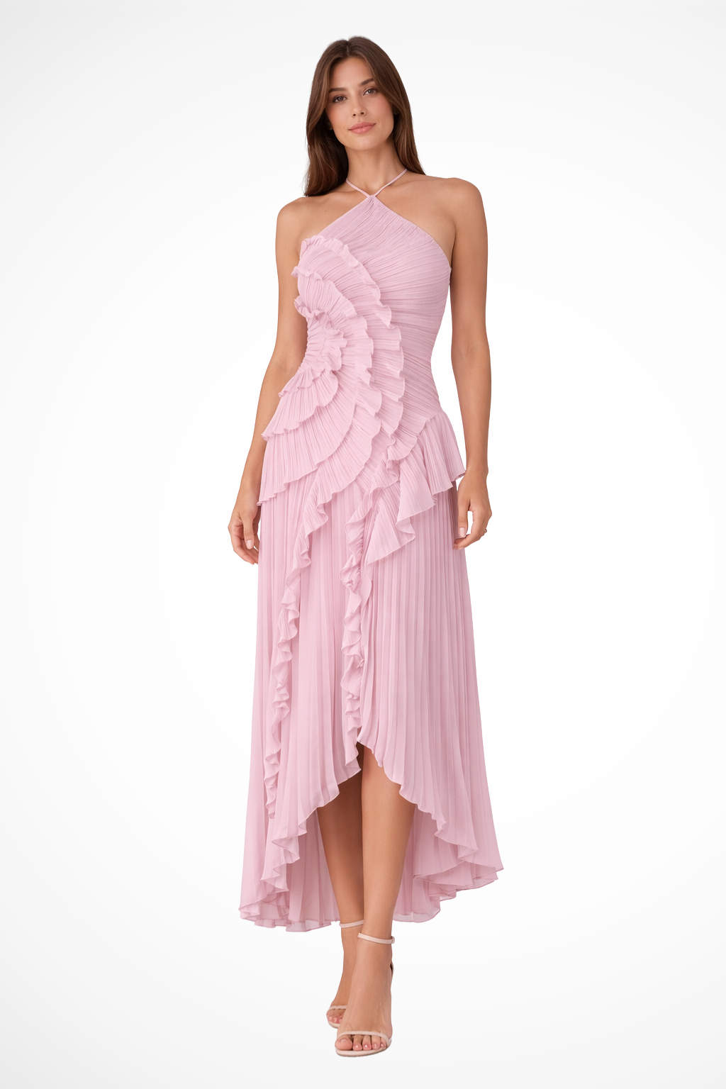 Imogen | Women's Backless Ruffled Maxi Dress with Sleeveless Halter Design for Summer Weddings