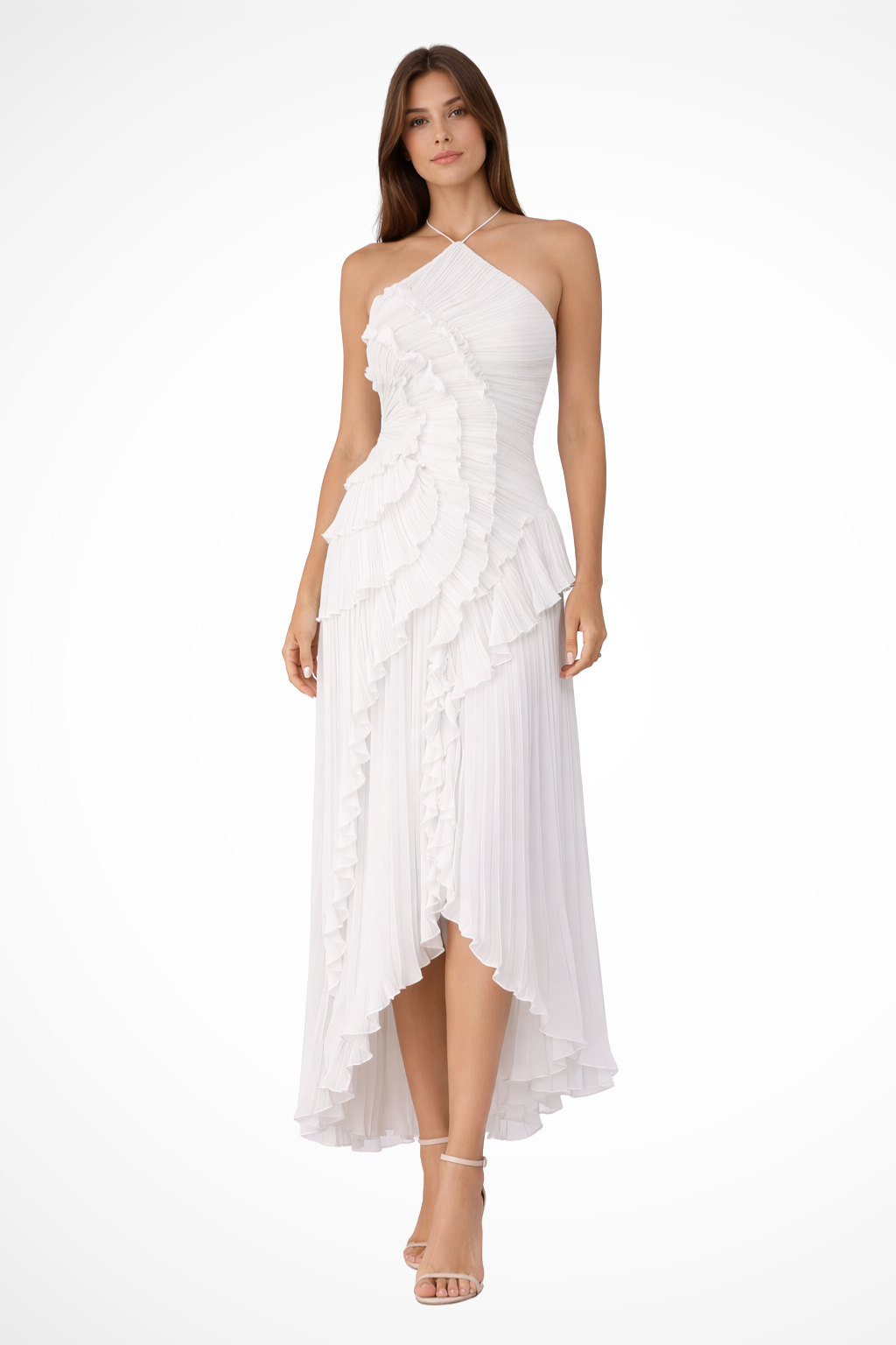 Imogen | Women's Backless Ruffled Maxi Dress with Sleeveless Halter Design for Summer Weddings