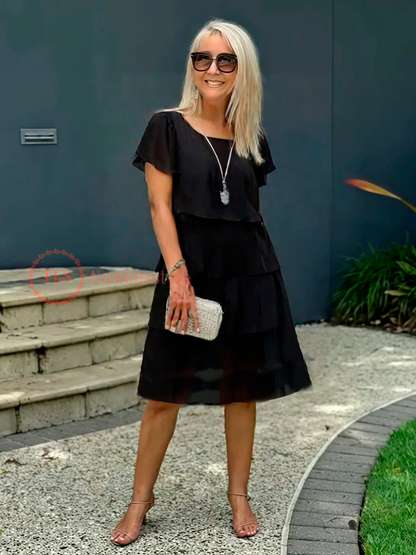 Paige | Women's Loose Midi Dress with Round Neck and Short Sleeve