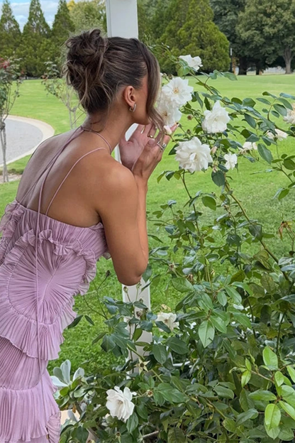 Imogen | Women's Backless Ruffled Maxi Dress with Sleeveless Halter Design for Summer Weddings
