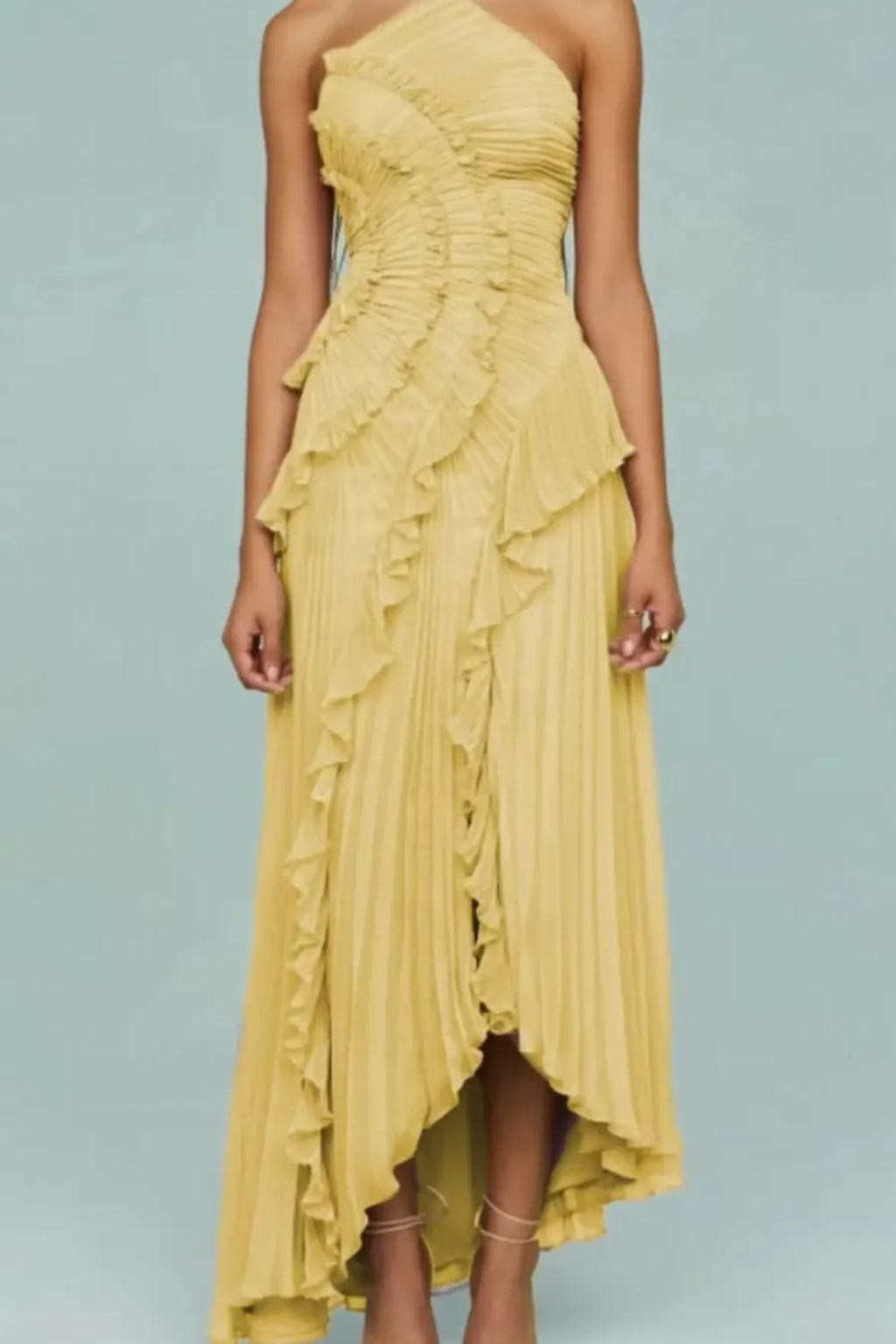 Imogen | Women's Backless Ruffled Maxi Dress with Sleeveless Halter Design for Summer Weddings