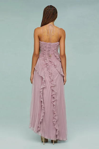 Imogen | Women's Backless Ruffled Maxi Dress with Sleeveless Halter Design for Summer Weddings