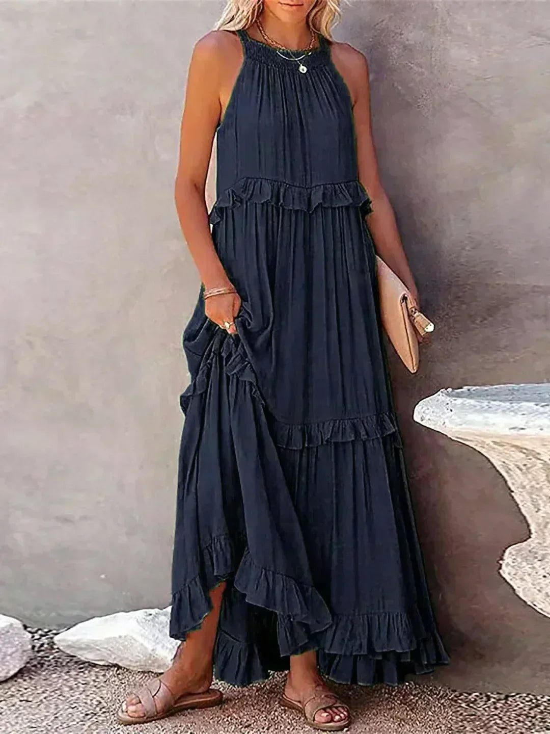 Sarah | Women's Halter Ruffle Maxi Dress (Almost Sold Out)