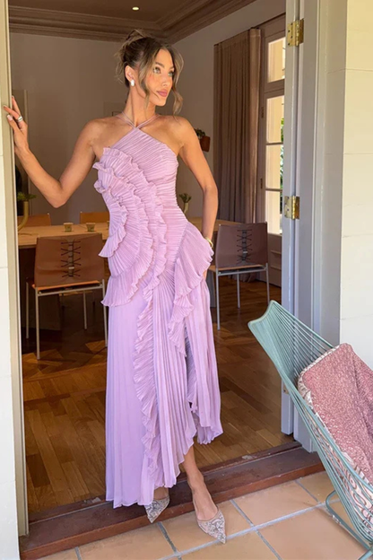 Imogen | Women's Backless Ruffled Maxi Dress with Sleeveless Halter Design for Summer Weddings