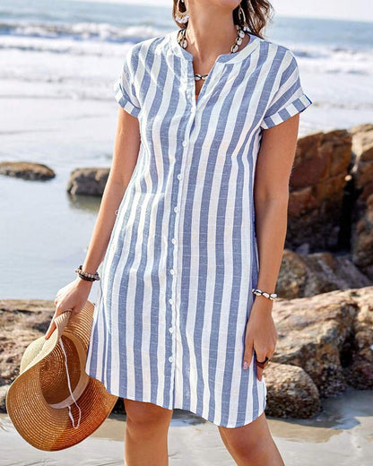 Martine | Women's Elegant Striped Shirt Midi Dress