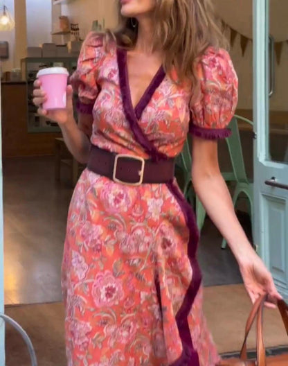Hailey | Women's Elegant Pink Short Sleeve Maxi Dress