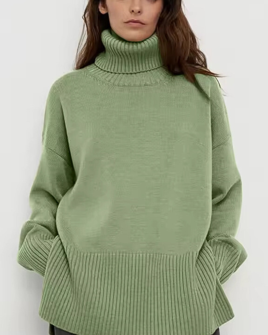 Emma | Women's Longline Roll Neck Jumper with Side Slit