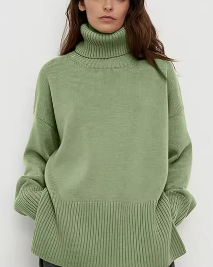 Emma | Women's Longline Roll Neck Jumper with Side Slit