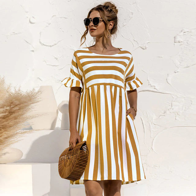 Levoire | Women's Ruffled Short Striped Maternity Dress