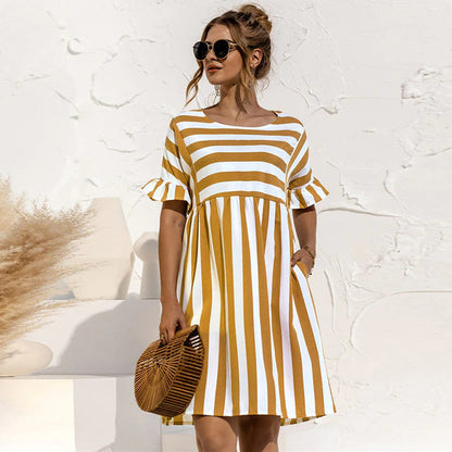 Levoire | Women's Ruffled Short Striped Maternity Dress
