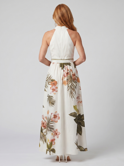 Meadow | Women's Draped Halter Botanical Panel Maxi Dress