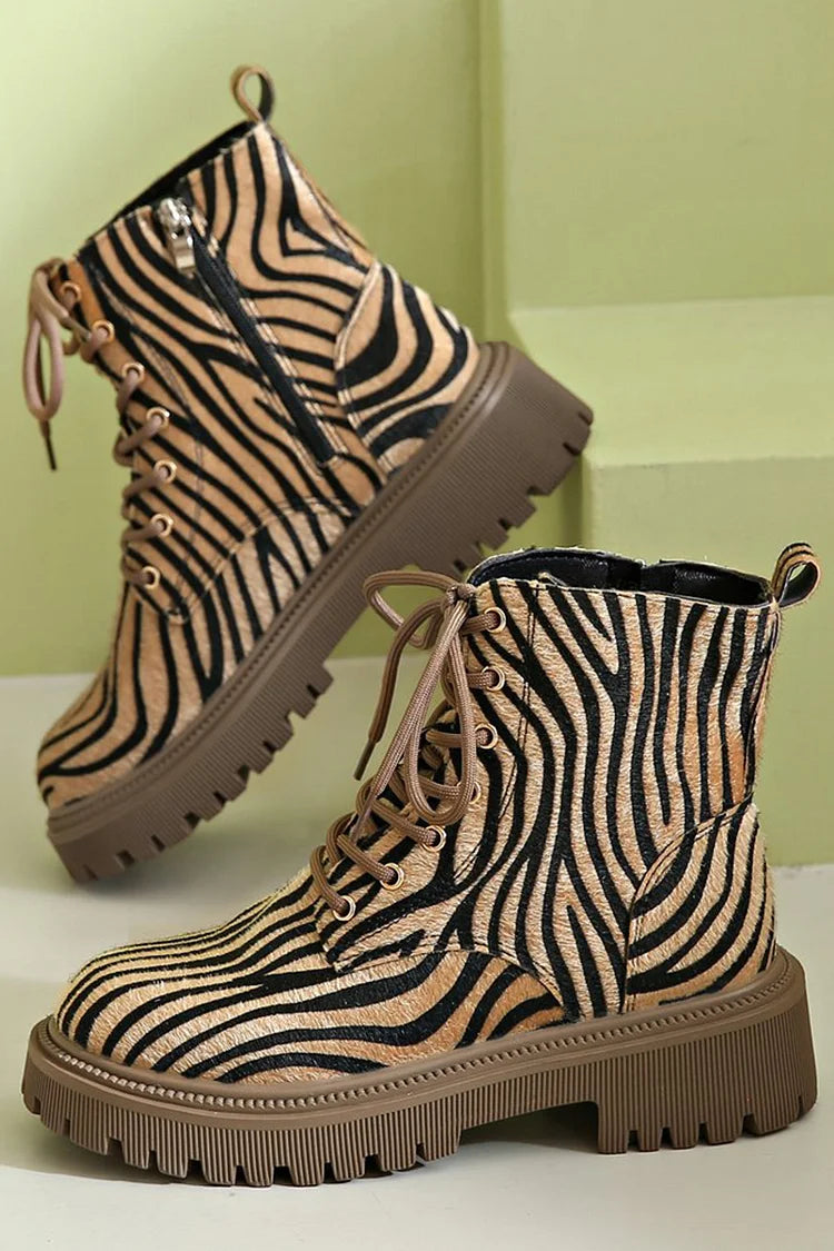 Women's Cushioned Lace-Up Zebra Pattern Shoes With Laces