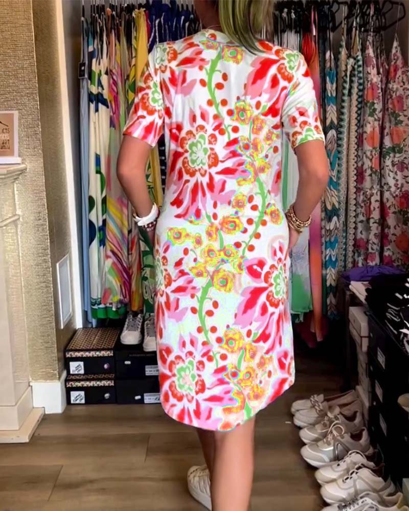 Federica | Women's Relaxed Dress with Short Sleeves and Floral Print