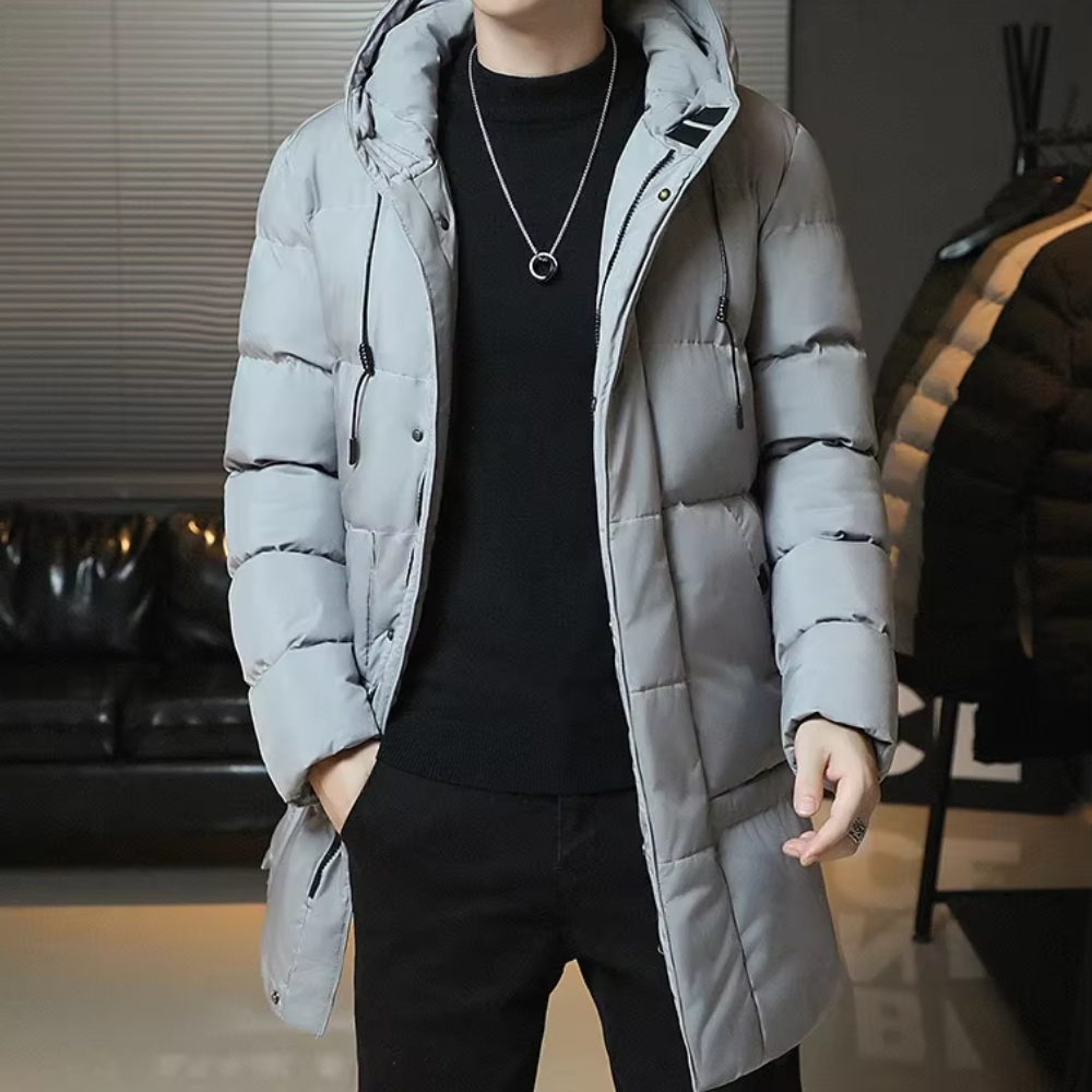 Men's Elegant Long Winter Jacket with Long Sleeve