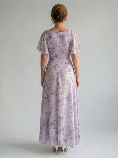 Vaelis | Women's Floral Flutter Sleeve Midi Dress
