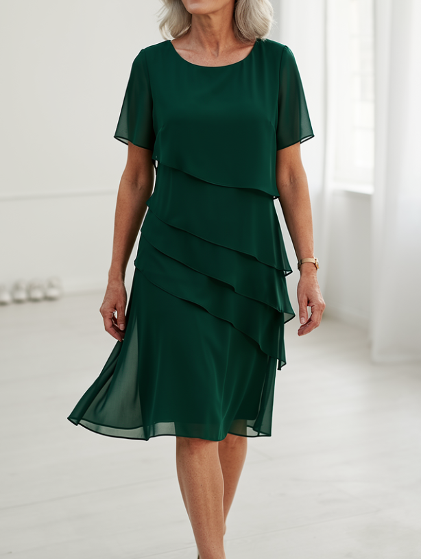 Linda | Women's Elegant Comfort Ruffle Midi Dress