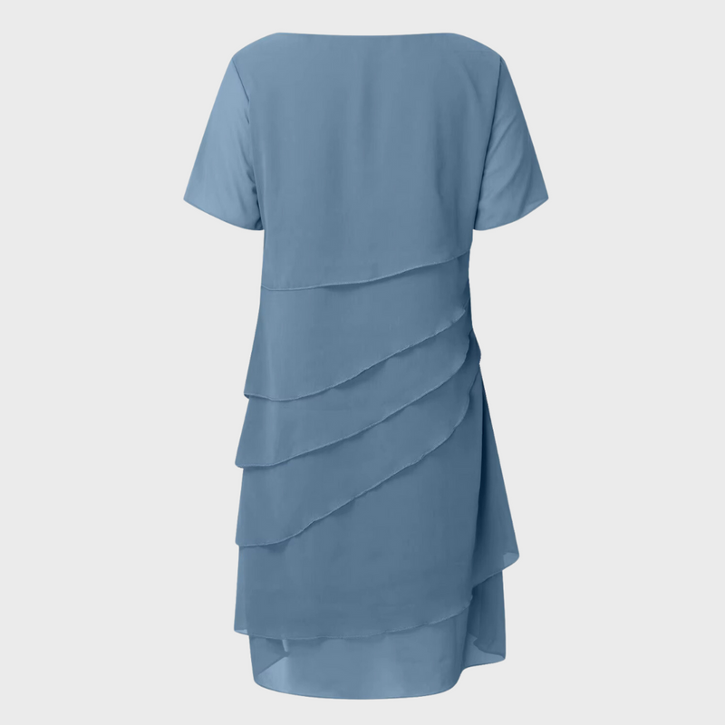 Elara | Women's Layered Midi Dress with Short Sleeve