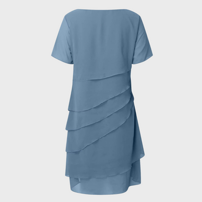 Elara | Women's Layered Midi Dress with Short Sleeve