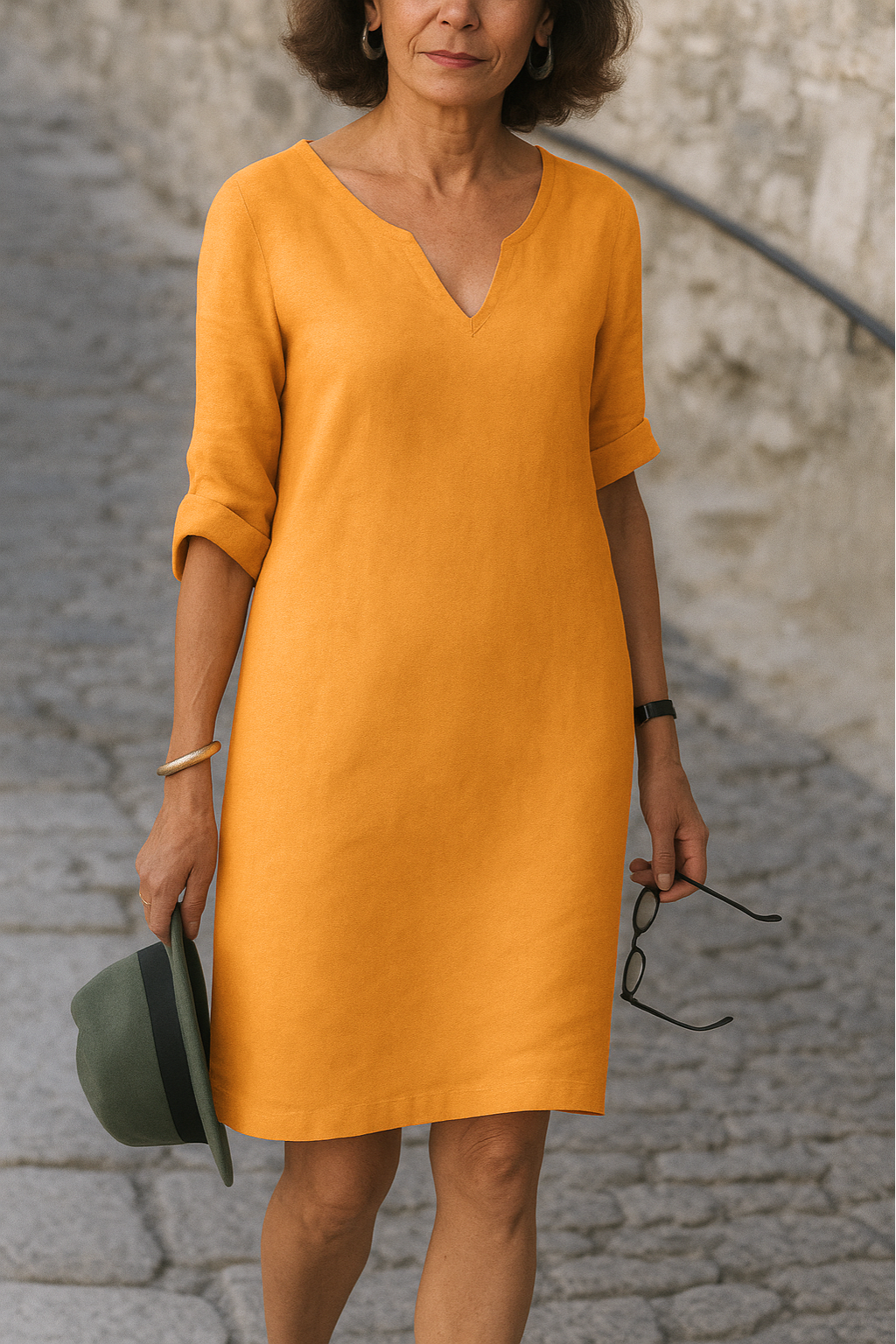 Elvy | Women's Sleek V-Neck Midi Dress