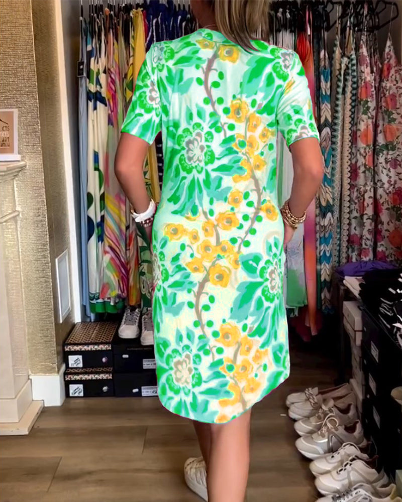 Federica | Women's Relaxed Dress with Short Sleeves and Floral Print