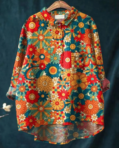 Jaclynn | Women's Floral Shirt with Ruffle Detail