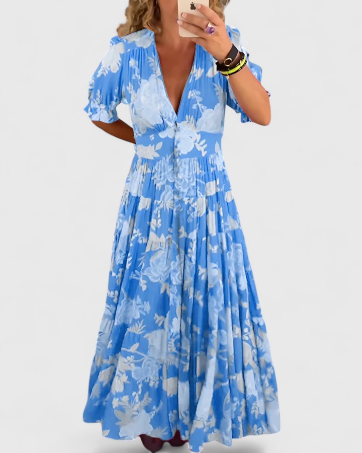 Minelda | Women's Chic Floral V-Neck Maxi Dress with Pockets