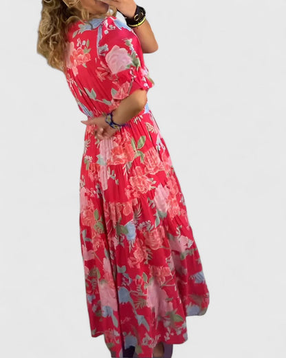 Minelda | Women's Chic Floral V-Neck Maxi Dress with Pockets