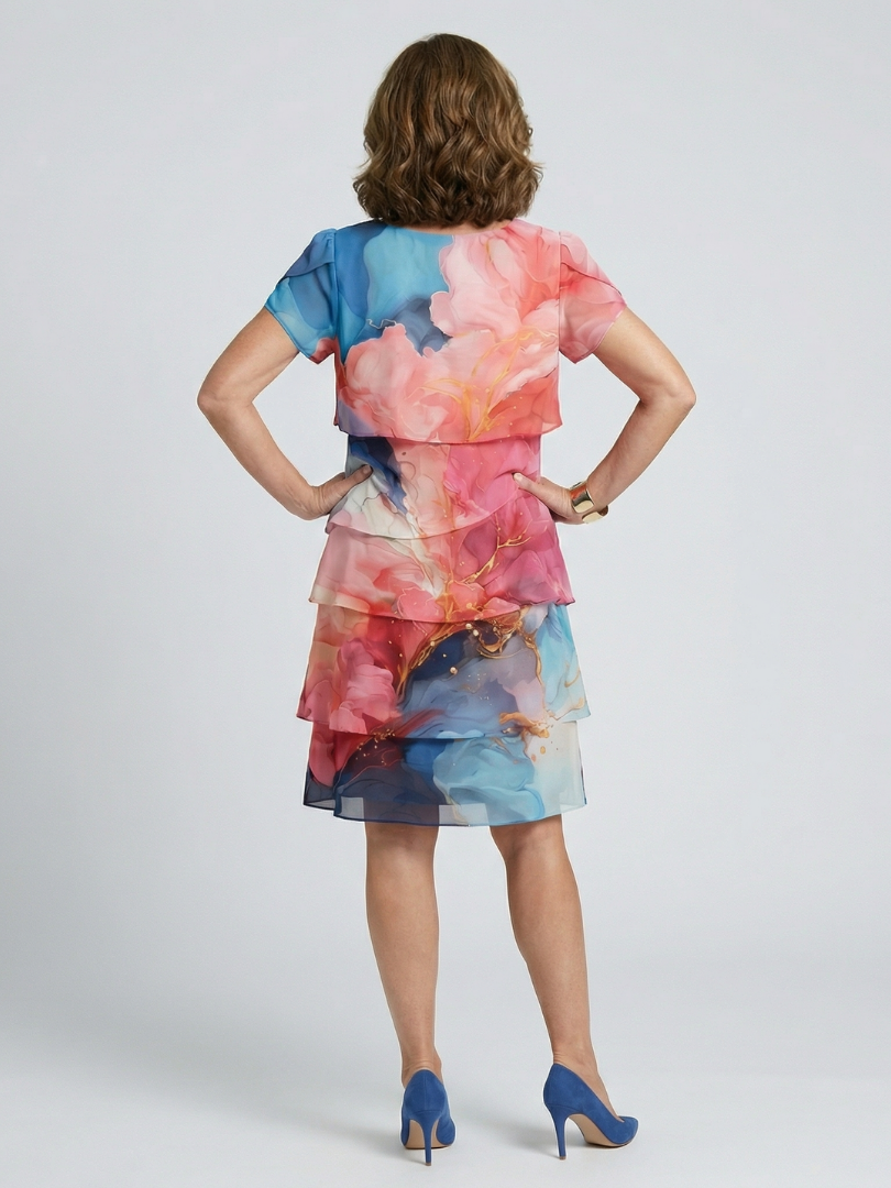 Mira | Women's Floral Relaxed Elegant Knee-Length Marble Print Dress